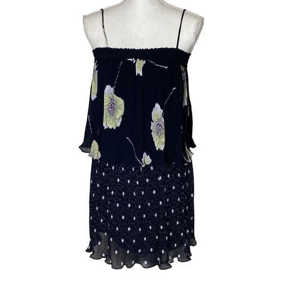 1.State Nordstrom Women's Black Mixed Print Pleated Layered Shift Dress Size XS - Picture 1 of 15